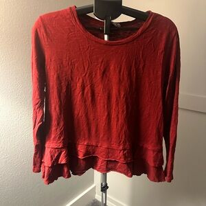 Caslon Red Long Sleeve Ruffle Hem Tee